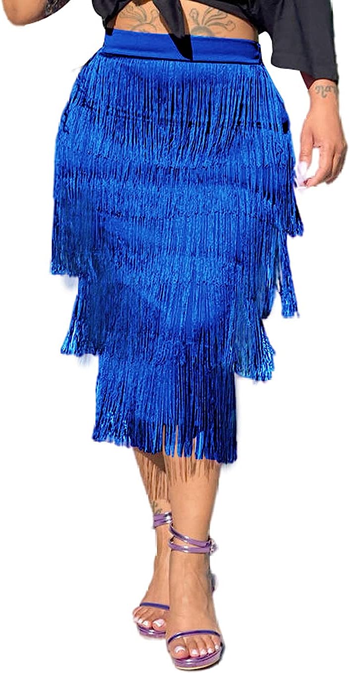 230816043242593_1 Choichic Women's Elegant High Waisted Midi Skirts Elastic Waist Tassel Skirt Slim Fit Knee Length Long Pencil Skirt - Image 1